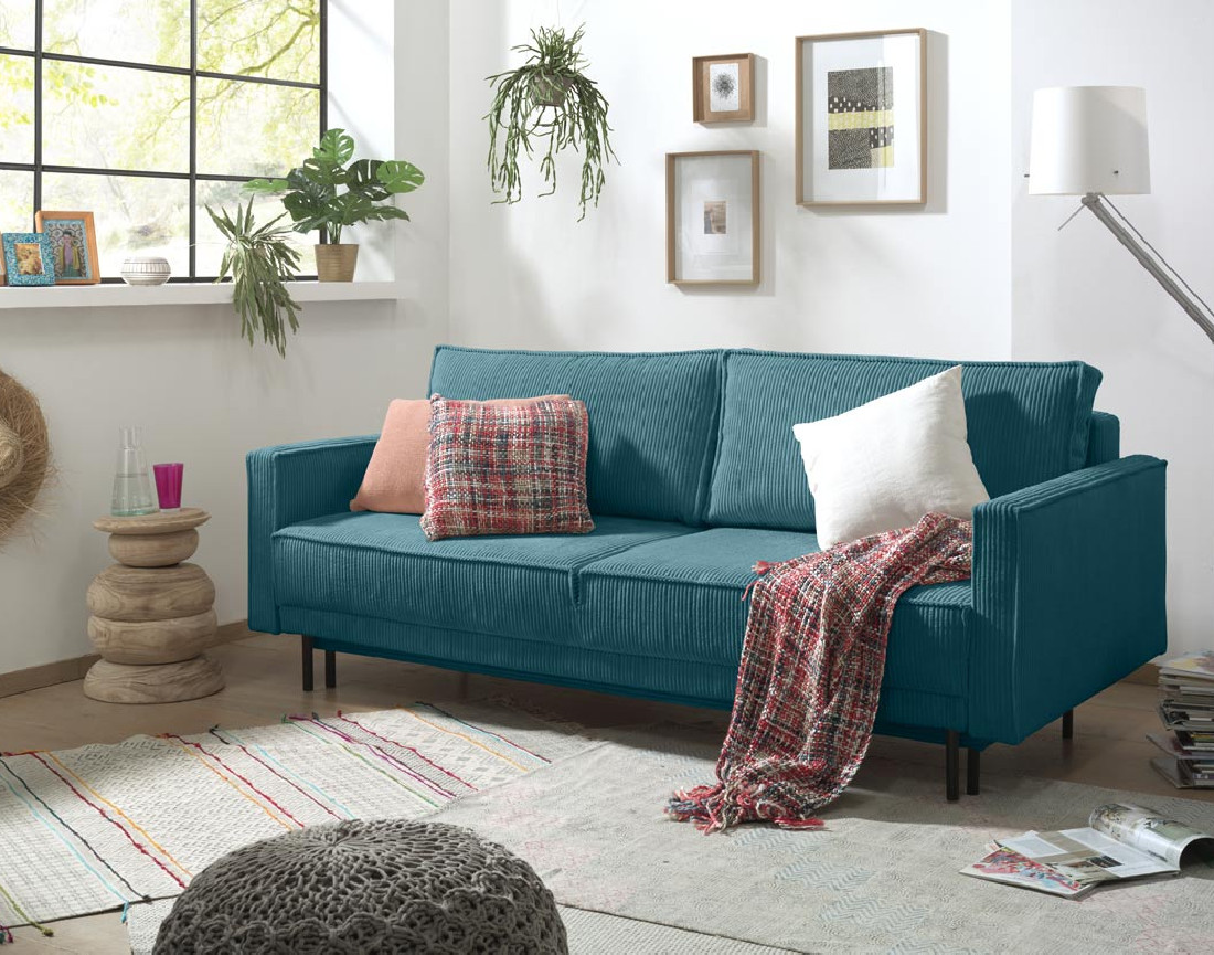 Canapé 3 places convertible avec coffre en velours côtelé Charlie