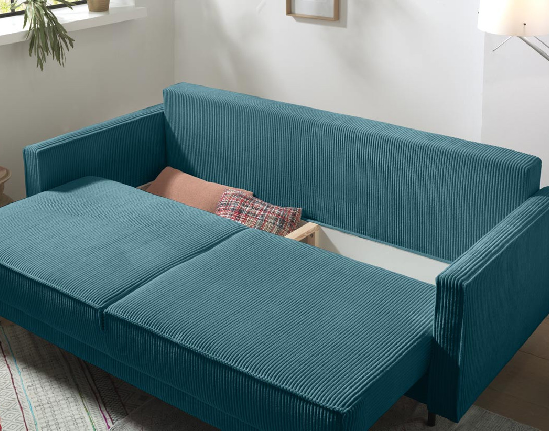 Canapé 3 places convertible avec coffre en velours côtelé Charlie