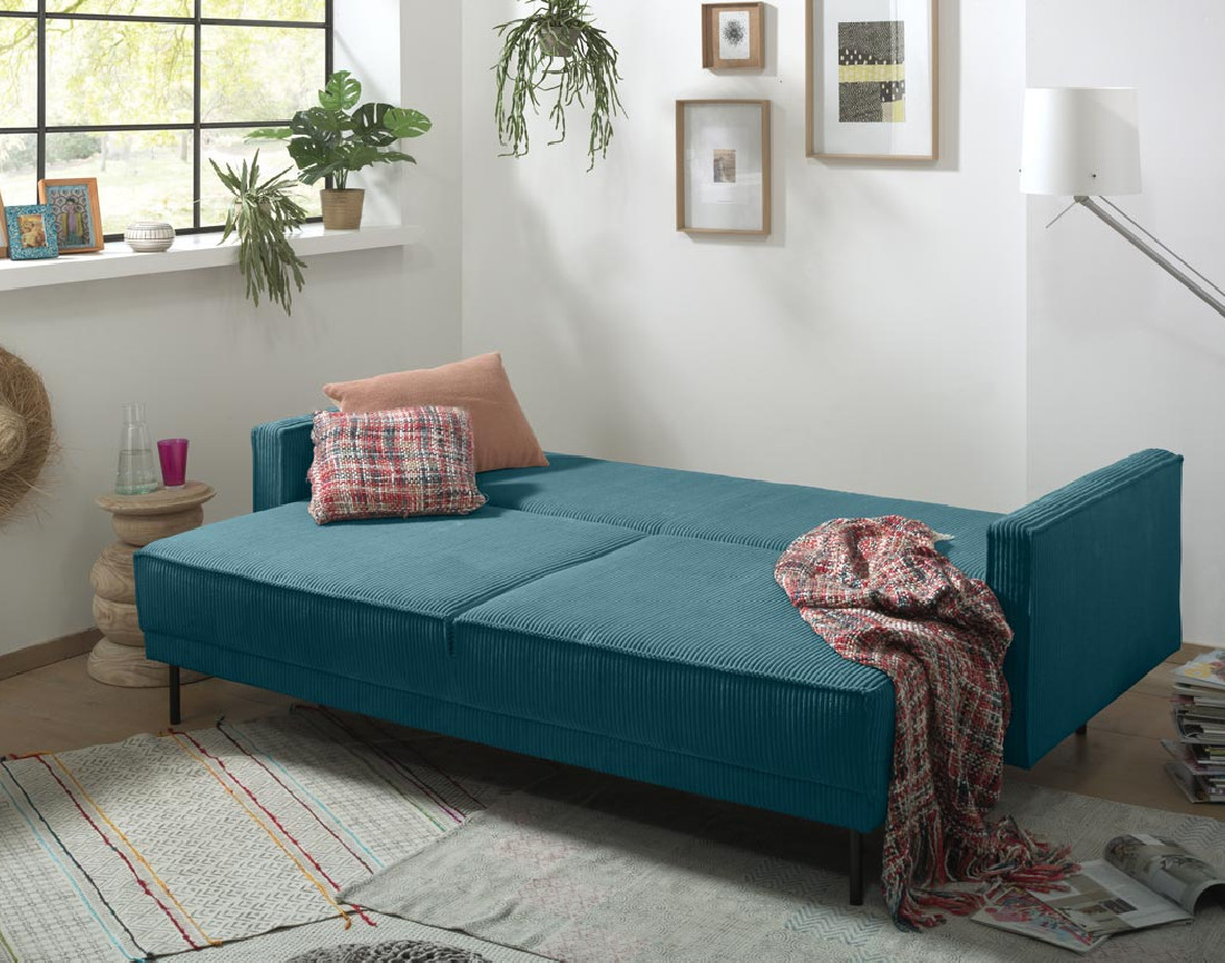 Canapé 3 places convertible avec coffre en velours côtelé Charlie