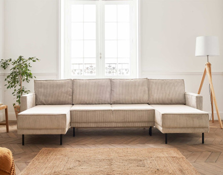 Canapé panoramique convertible avec coffre en velours côtelé 7 places Charlie