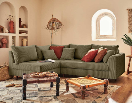 Canapé d'angle gauche - 4 places - en velours côtelé - Rune