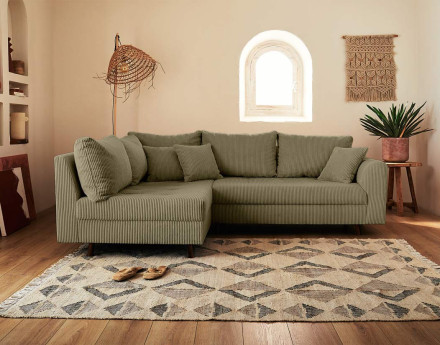 Canapé d'angle gauche - 4 places - en velours côtelé - Rune