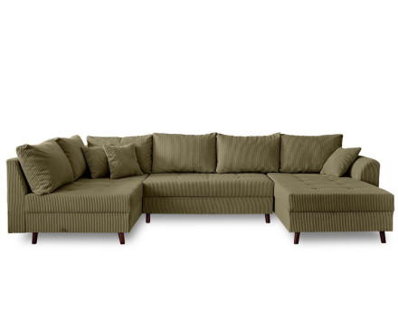 Canapé panoramique d'angle gauche 7 places - en velours côtelé - Rune