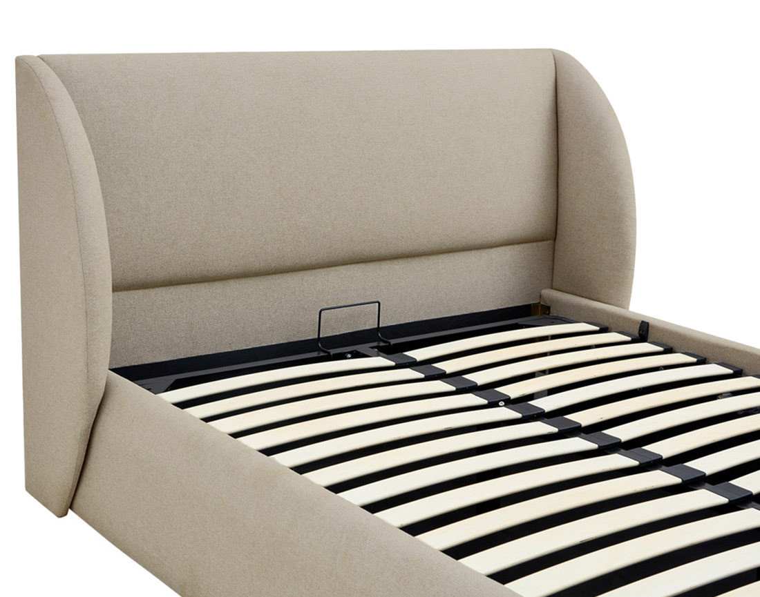 Lit coffre 140x190 cm sommier inclus en tissu Florina