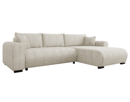 Canapé d'angle réversible 4 places convertible avec coffre en tissu bouclette Rosalie