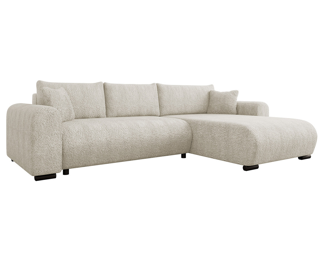 Canapé d'angle réversible 4 places convertible avec coffre en tissu bouclette Rosalie