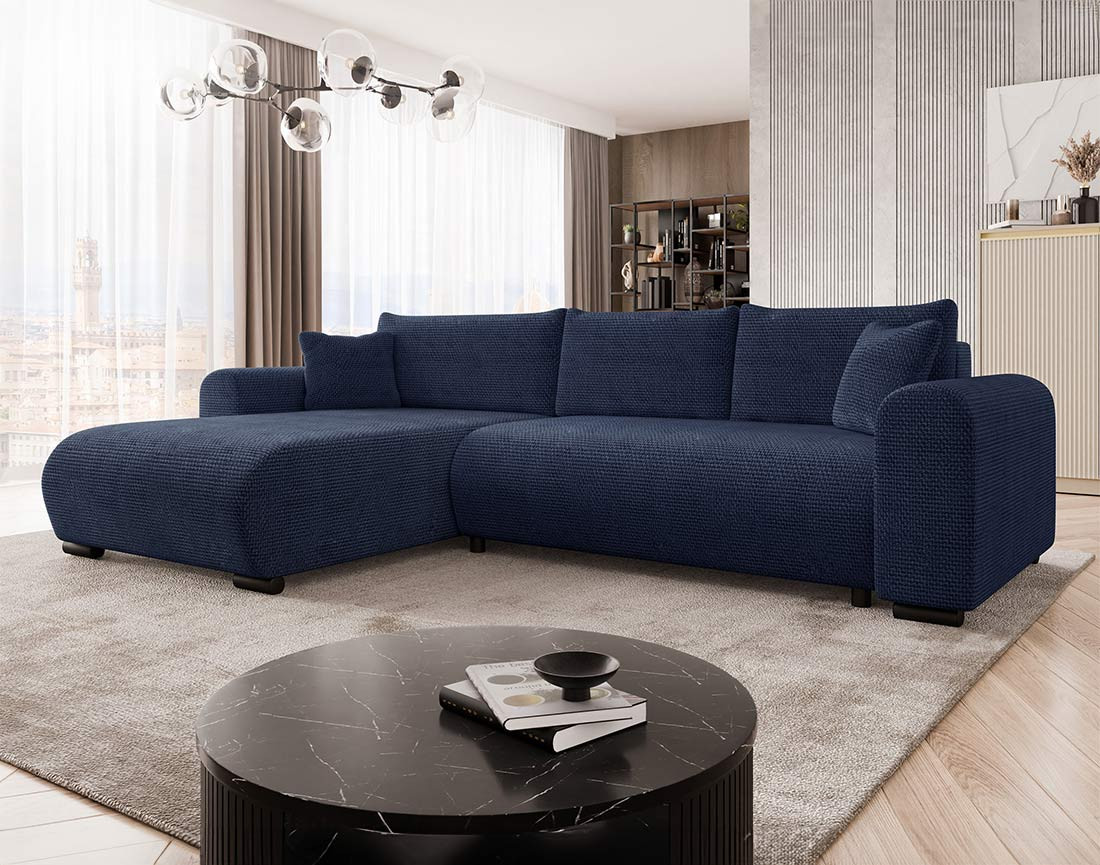 Canapé d'angle réversible 4 places convertible avec coffre en velours texturé Rosalie