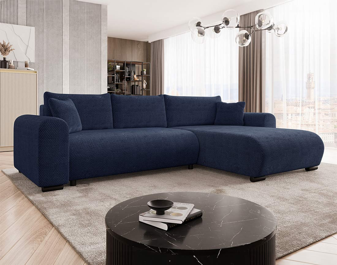 Canapé d'angle réversible 4 places convertible avec coffre en velours texturé Rosalie