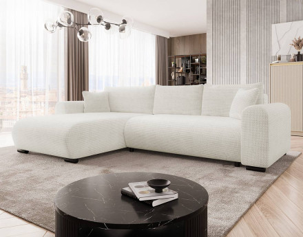 Canapé d'angle réversible 4 places convertible avec coffre en velours texturé Rosalie