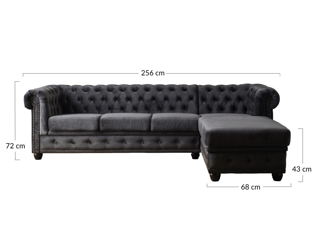 Canapé Chesterfield d'angle droit 4 places en velours William