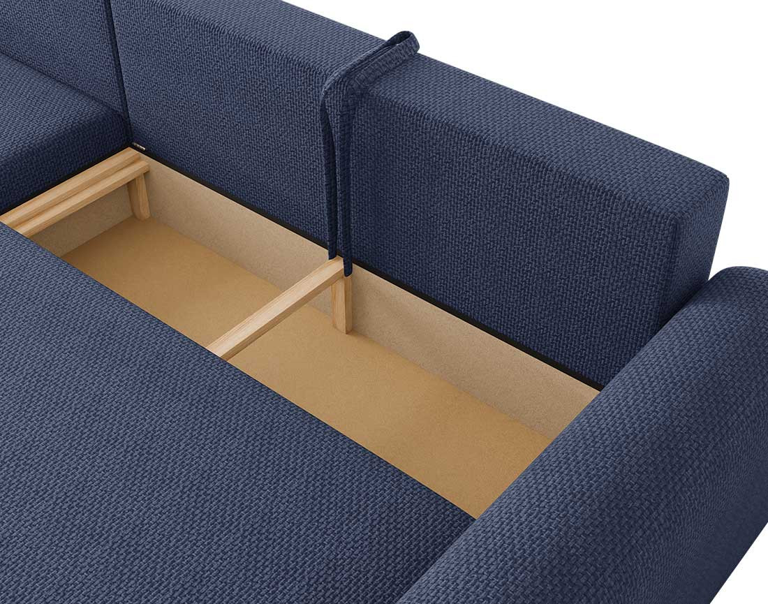 Canapé d'angle réversible 4 places convertible avec coffre en velours texturé Rosalie