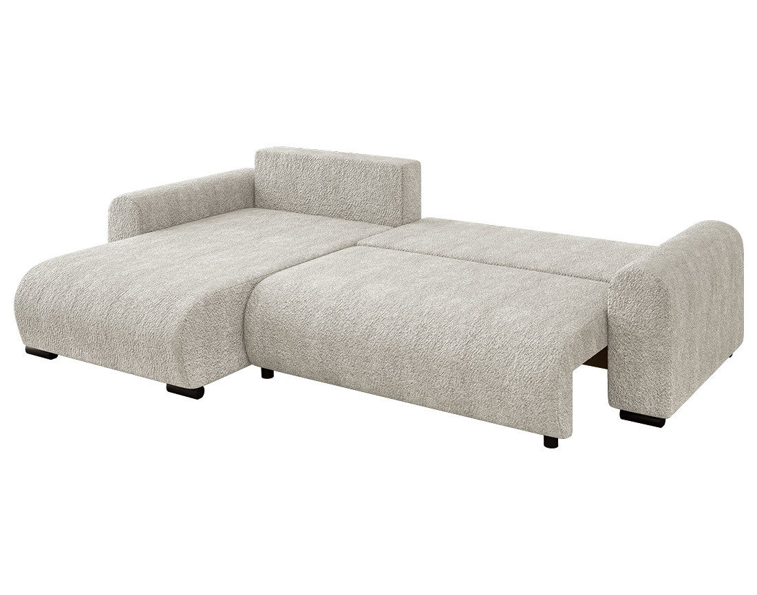 Canapé d'angle réversible 4 places convertible avec coffre en tissu bouclette Rosalie