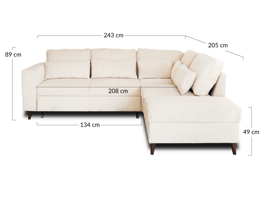 Canapé d'angle réversible 5 places convertible avec coffre en velours côtelé - Aubépine