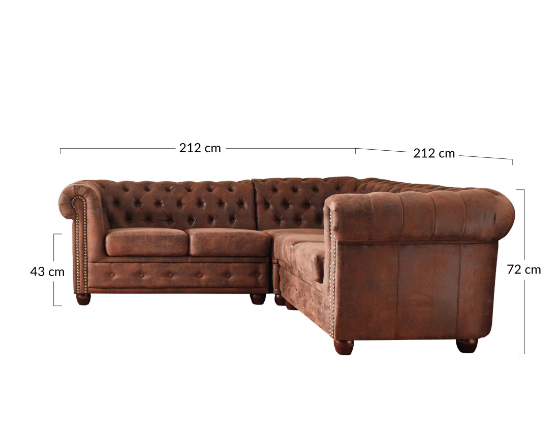Winston - Canapé d’angle Chesterfield 5 places style industriel