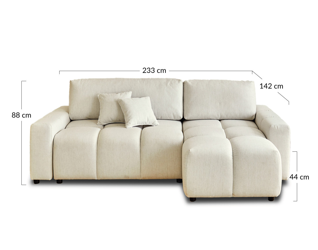 Canapé d'angle réversible convertible avec coffre 4 places en tissu Crocus