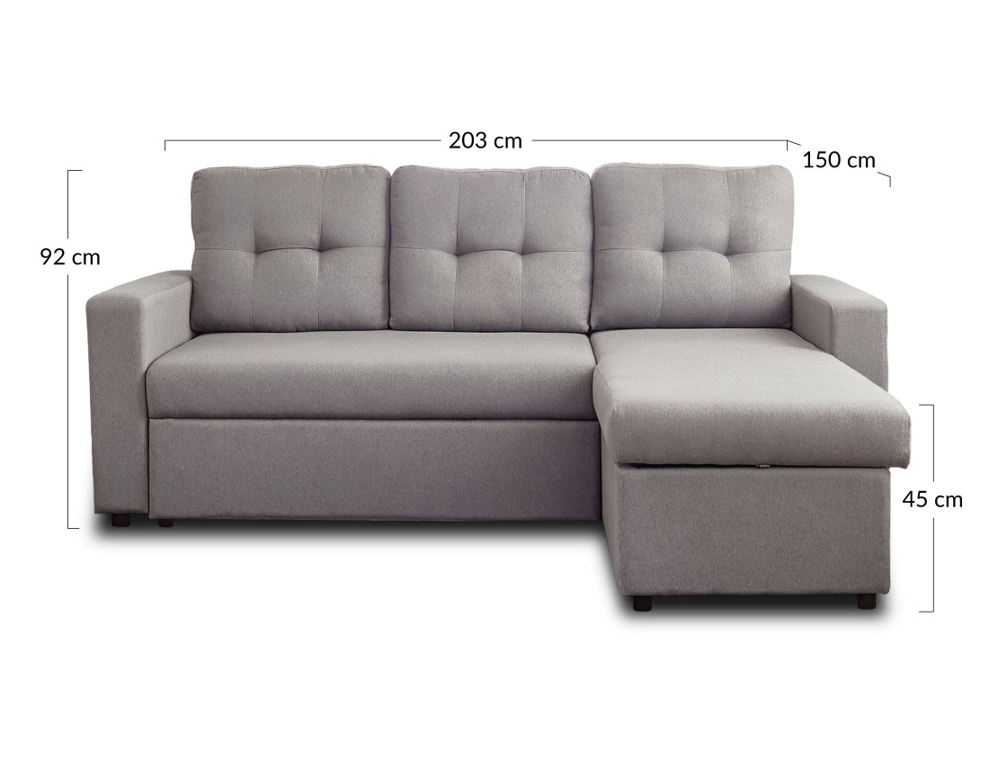 Canapé d'angle réversible 4 places convertible avec coffre en tissu Tulipe