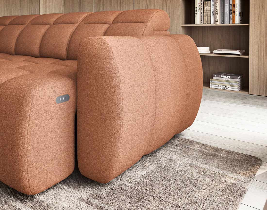 Canapé d'angle gauche 4 places assise extensible électrique avec coffre en tissu texturé Basile