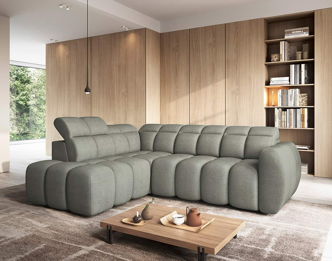 Canapé d'angle gauche 4 places assise extensible électrique avec coffre en tissu texturé Basile
