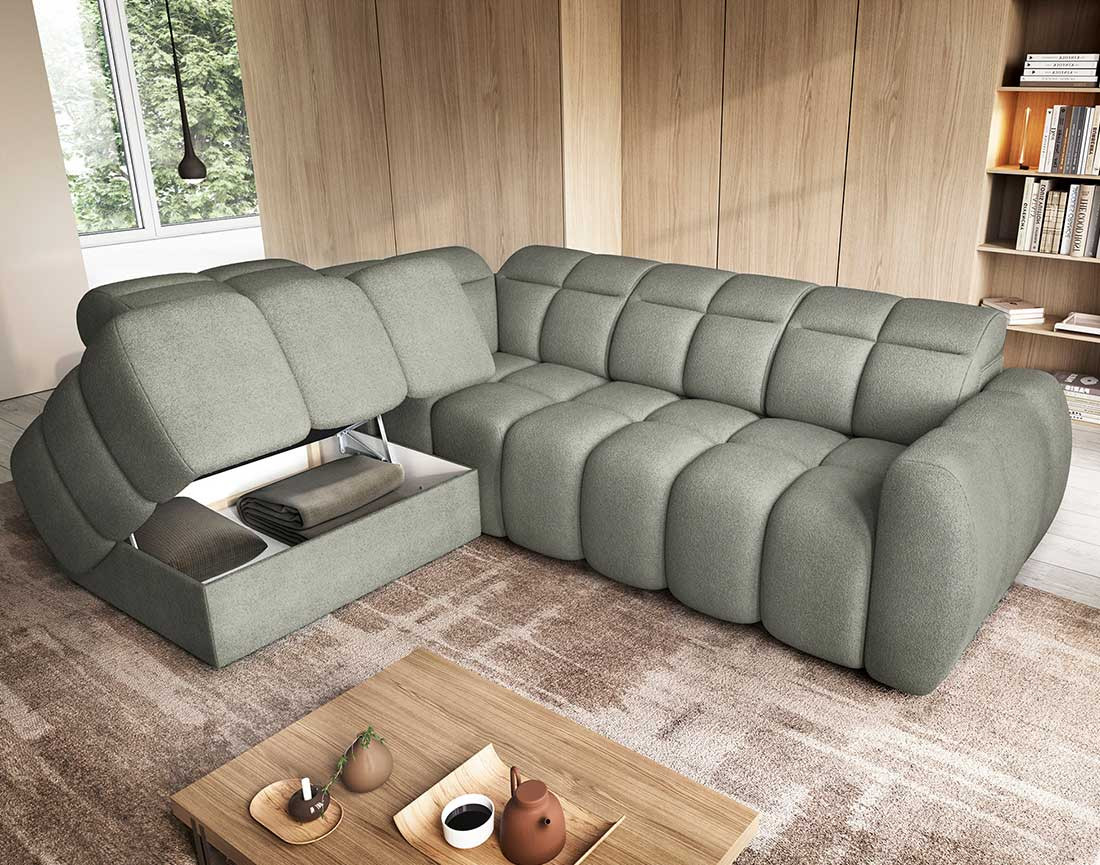 Canapé d'angle gauche 4 places assise extensible électrique avec coffre en tissu texturé Basile