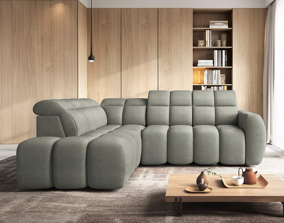 Canapé d'angle gauche 4 places assise extensible électrique avec coffre en tissu texturé Basile