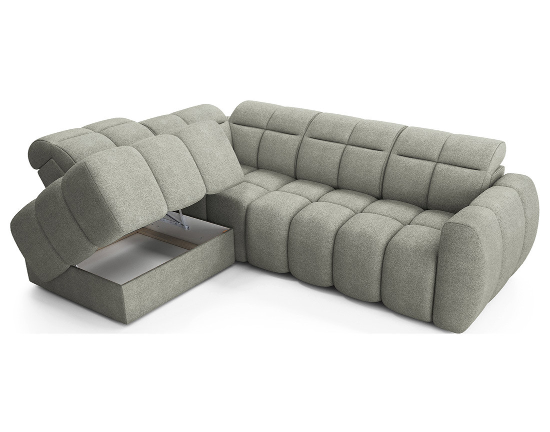 Canapé d'angle gauche 4 places assise extensible électrique avec coffre en tissu texturé Basile