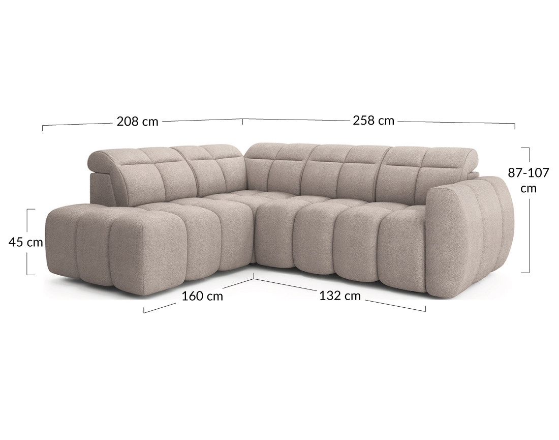 Canapé d'angle gauche 4 places assise extensible électrique avec coffre en tissu texturé Basile
