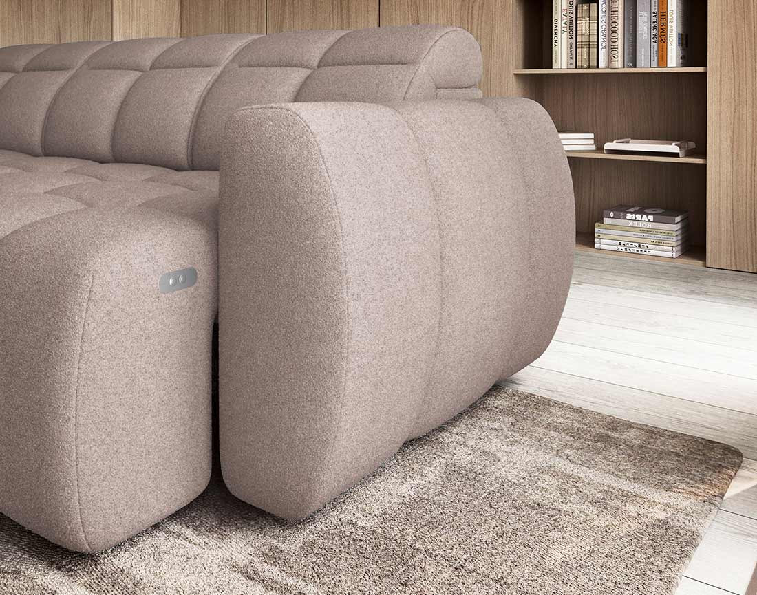 Canapé d'angle gauche 4 places assise extensible électrique avec coffre en tissu texturé Basile