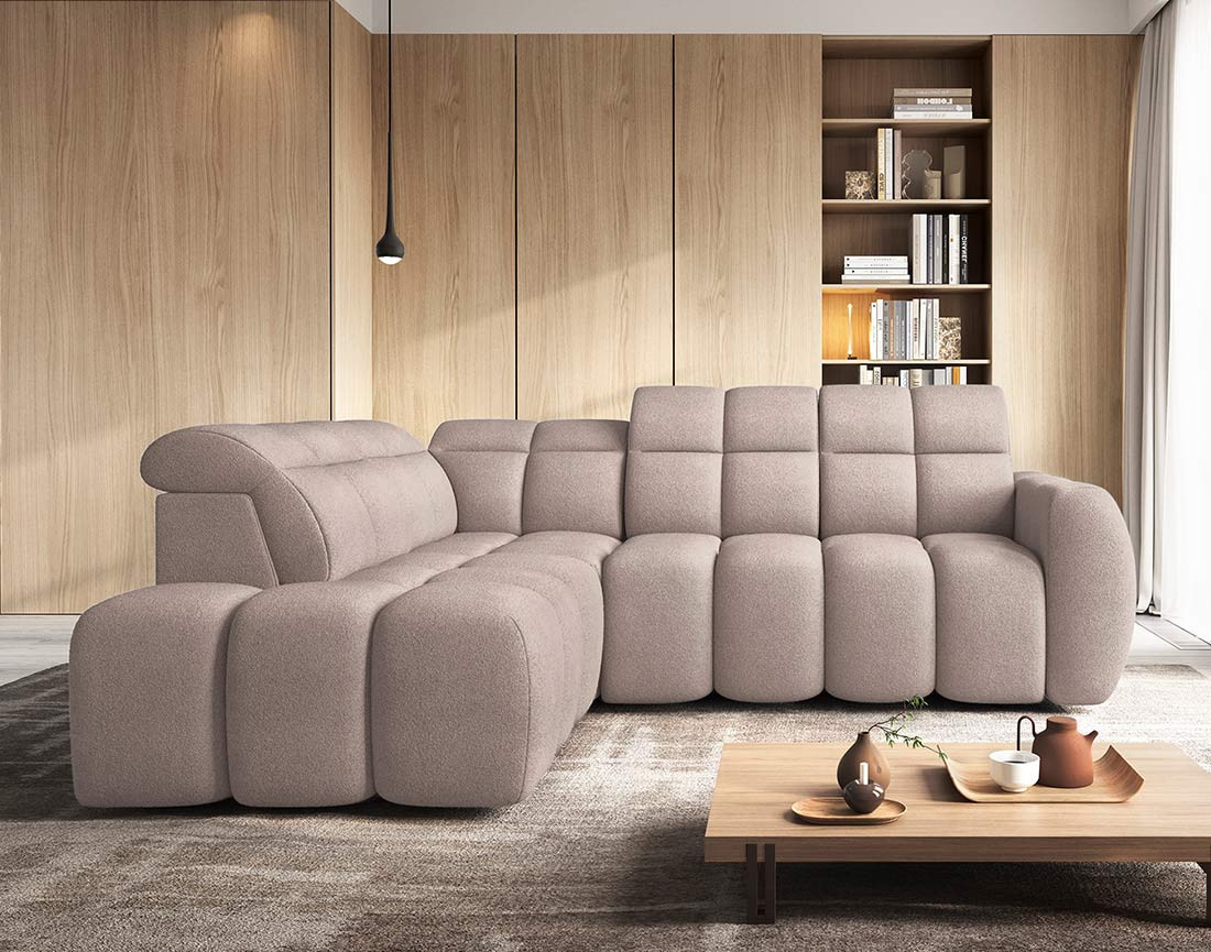 Canapé d'angle gauche 4 places assise extensible électrique avec coffre en tissu texturé Basile