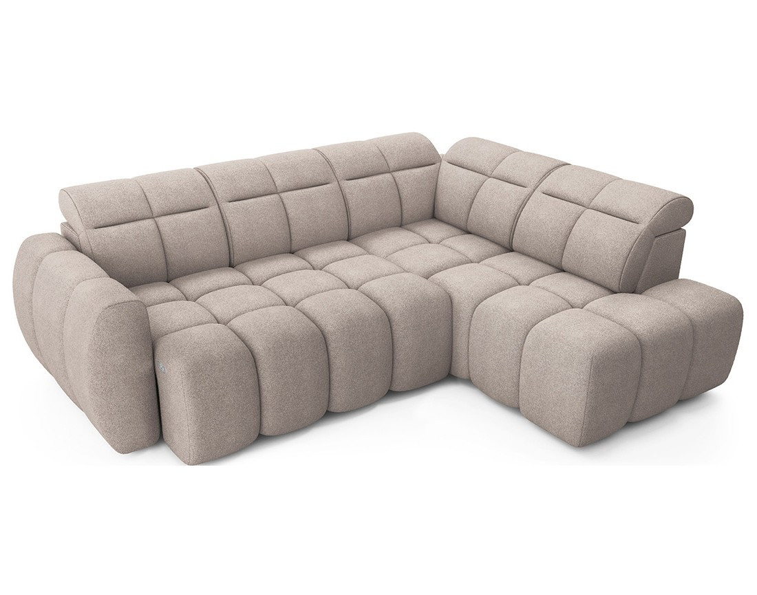 Canapé d'angle droit 4 places assise extensible électrique avec coffre en tissu texturé Basile