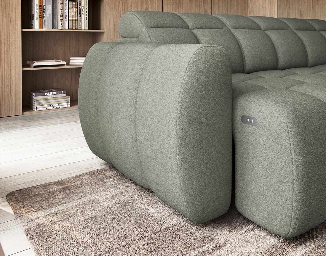 Canapé d'angle droit 4 places assise extensible électrique avec coffre en tissu texturé Basile