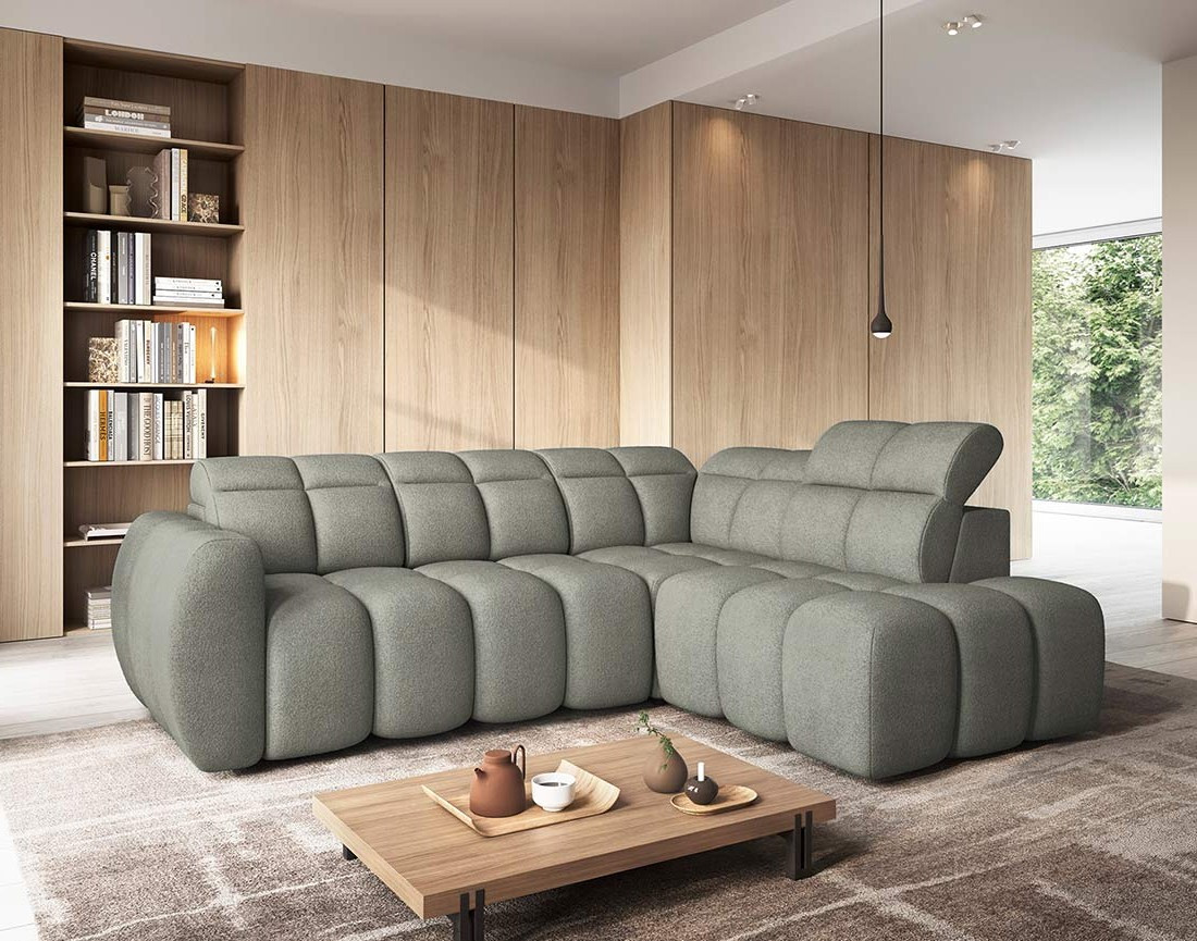 Canapé d'angle droit 4 places assise extensible électrique avec coffre en tissu texturé Basile