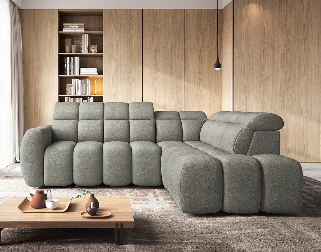 Canapé d'angle droit 4 places assise extensible électrique avec coffre en tissu texturé Basile