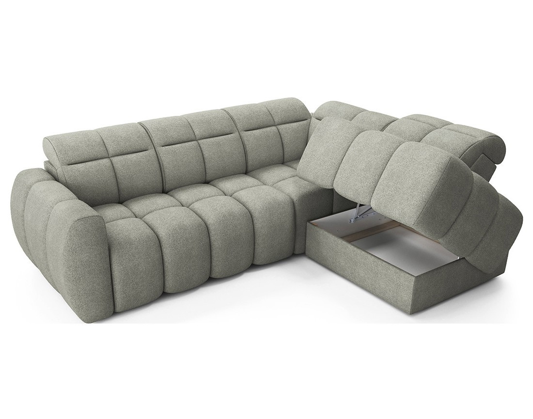 Canapé d'angle droit 4 places assise extensible électrique avec coffre en tissu texturé Basile