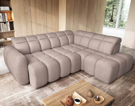 Canapé d'angle droit 4 places assise extensible électrique avec coffre en tissu texturé Basile