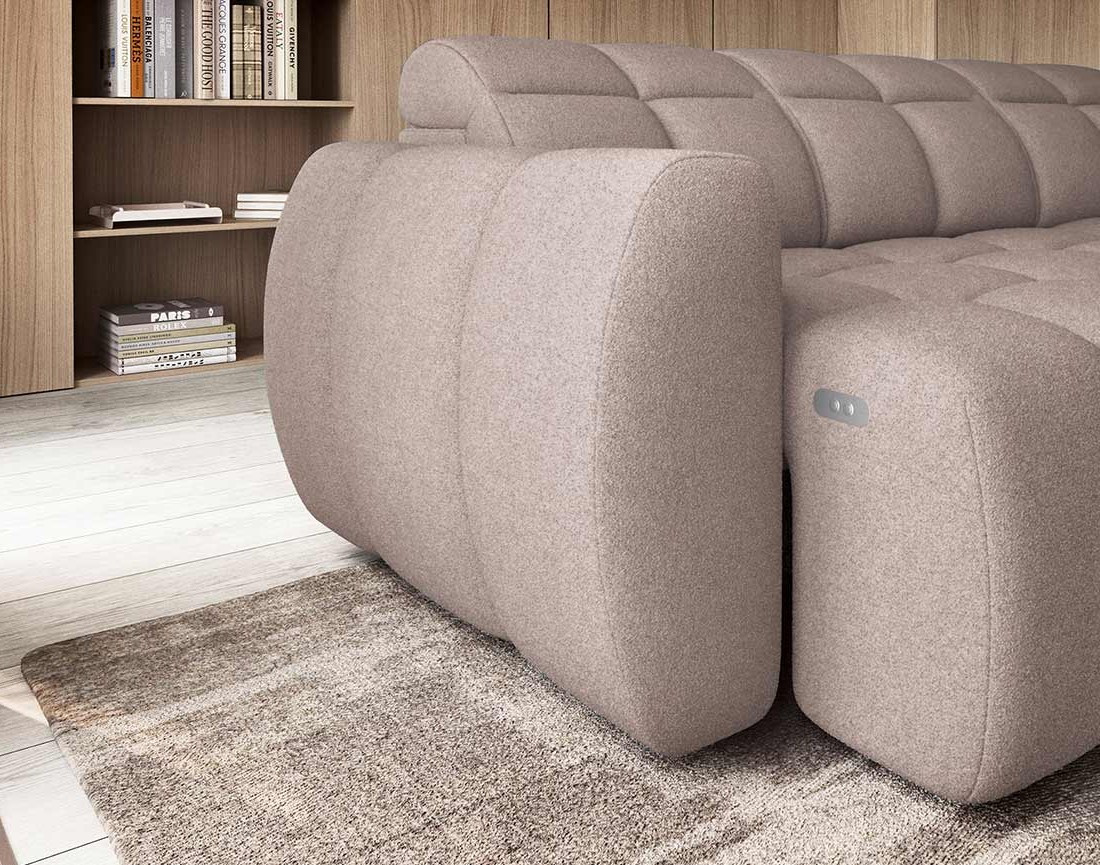 Canapé d'angle droit 4 places assise extensible électrique avec coffre en tissu texturé Basile