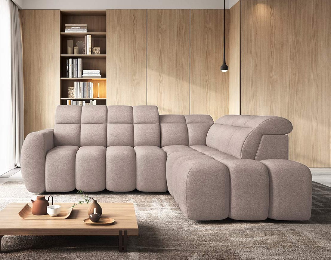 Canapé d'angle droit 4 places assise extensible électrique avec coffre en tissu texturé Basile