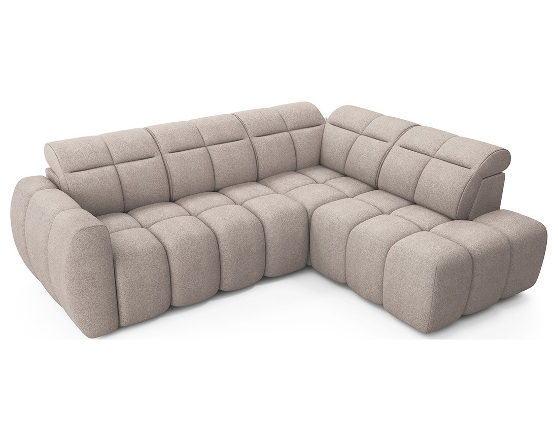 Canapé d'angle droit 4 places assise extensible électrique avec coffre en tissu texturé Basile