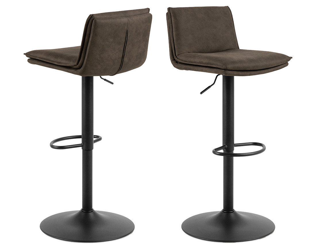 Alora - lot de 2 tabourets - ajustables et pivotants - en tissu texturé et suédine - gris anthracite