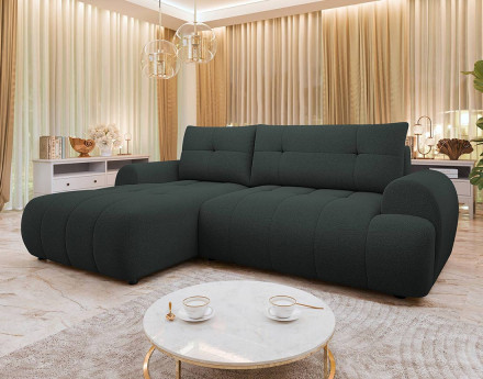 Canapé d'angle gauche 4 places convertible avec coffre en tissu texturé Luzzio