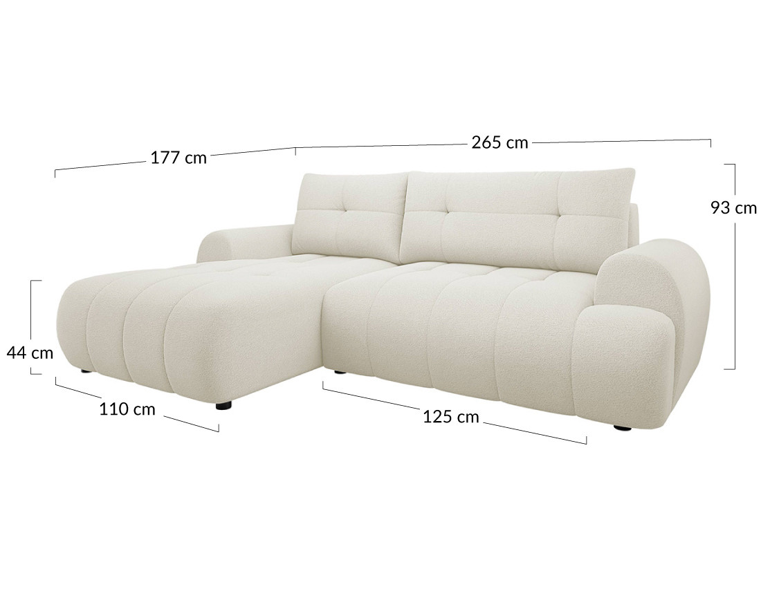 Canapé d'angle gauche 4 places convertible avec coffre en tissu texturé Luzzio