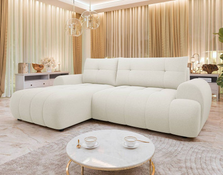 Canapé d'angle gauche 4 places convertible avec coffre en tissu texturé Luzzio