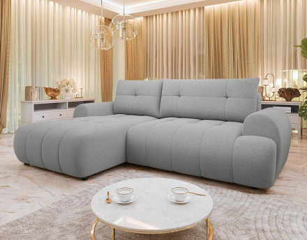 Canapé d'angle gauche 4 places convertible avec coffre en tissu texturé Luzzio