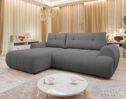 Canapé d'angle gauche 4 places convertible avec coffre en tissu texturé Luzzio