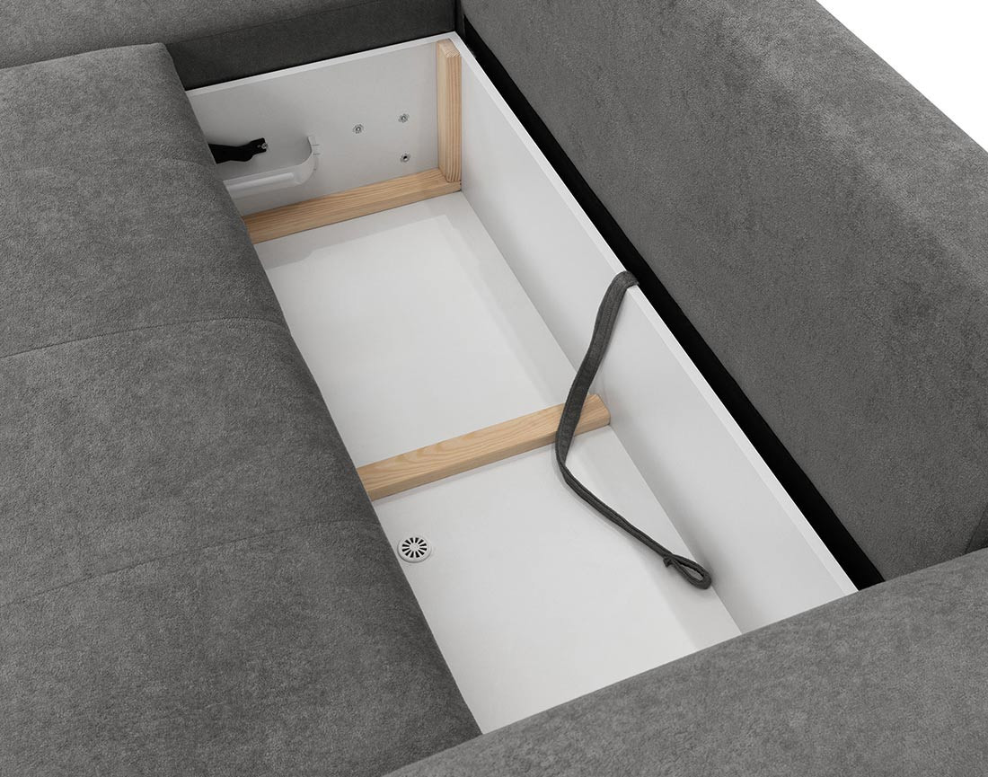 Canapé d'angle gauche 4 places convertible avec coffre en tissu texturé Luzzio