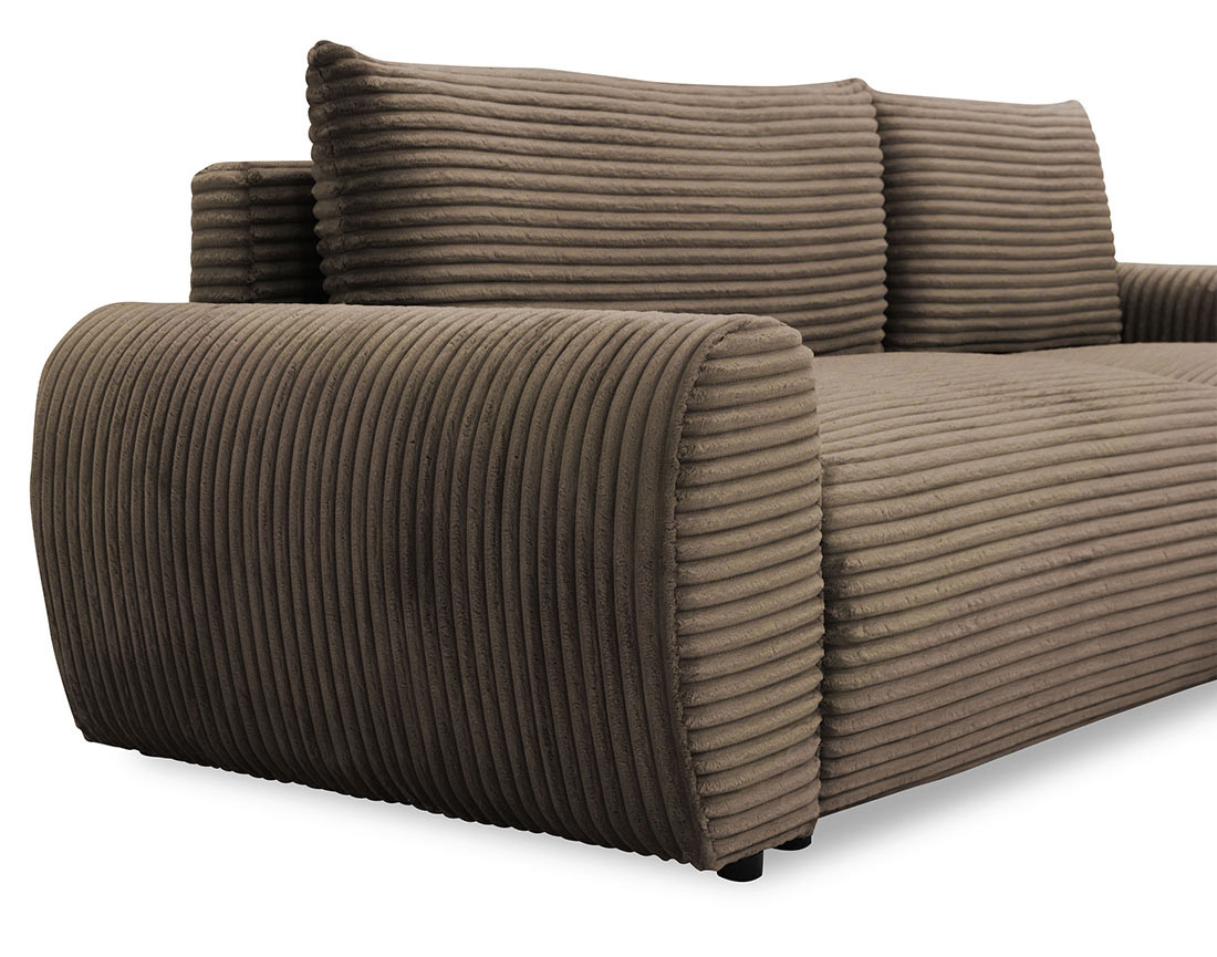 Canapé d'angle droit 4 places convertible avec coffre en velours côtelé grosses côtes Silvano