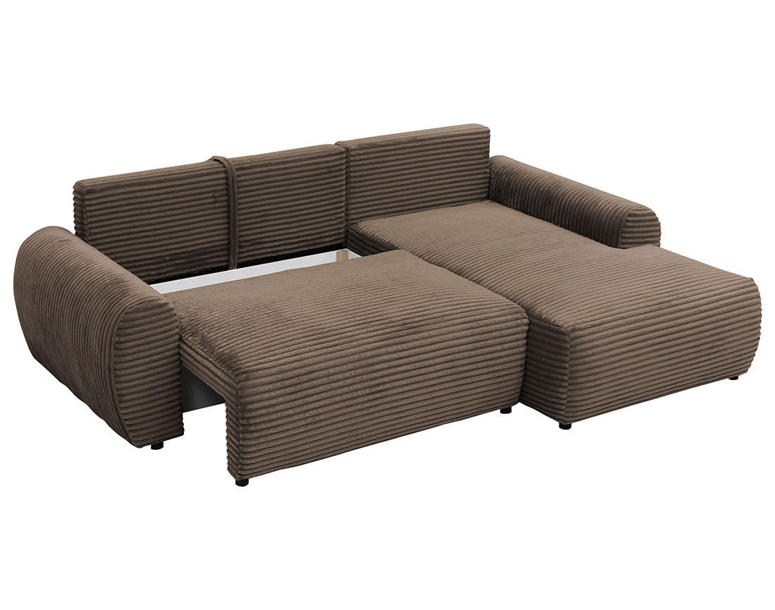 Canapé d'angle droit 4 places convertible avec coffre en velours côtelé grosses côtes Silvano