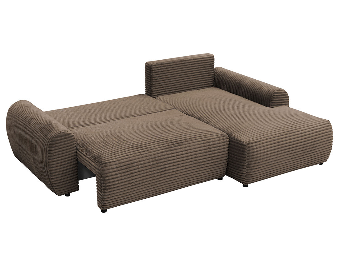 Canapé d'angle droit 4 places convertible avec coffre en velours côtelé grosses côtes Silvano