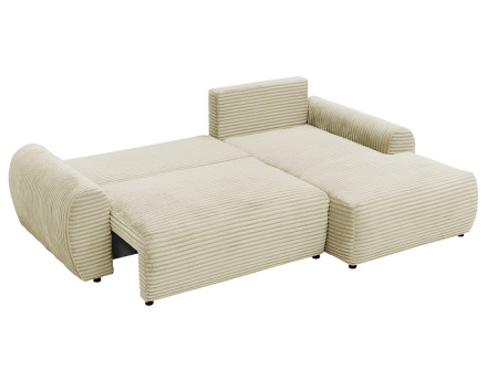 Canapé d'angle droit 4 places convertible avec coffre en velours côtelé grosses côtes Silvano