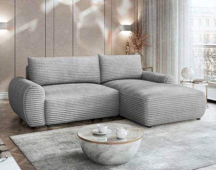 Canapé d'angle droit 4 places convertible avec coffre en velours côtelé grosses côtes Silvano