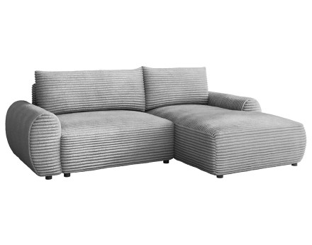 Canapé d'angle droit 4 places convertible avec coffre en velours côtelé grosses côtes Silvano